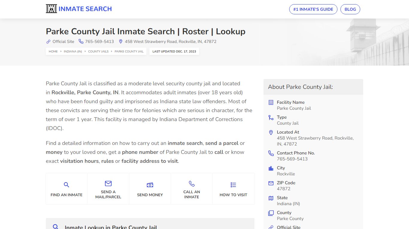 Parke County Jail Inmate Search | Roster | Lookup